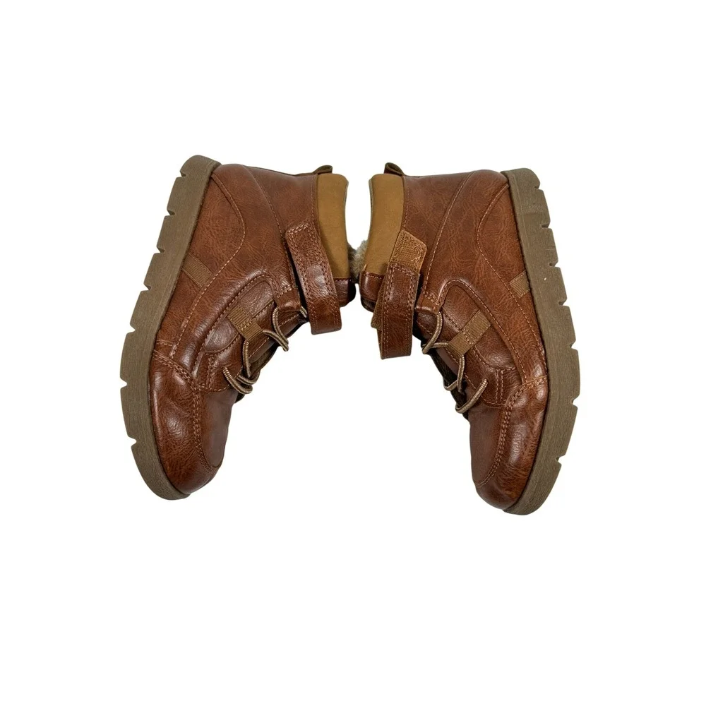 OshKosh Bgosh Banyan Brown Faux Leather Faux Fur Lined Ankle Boots Kids Size 3M